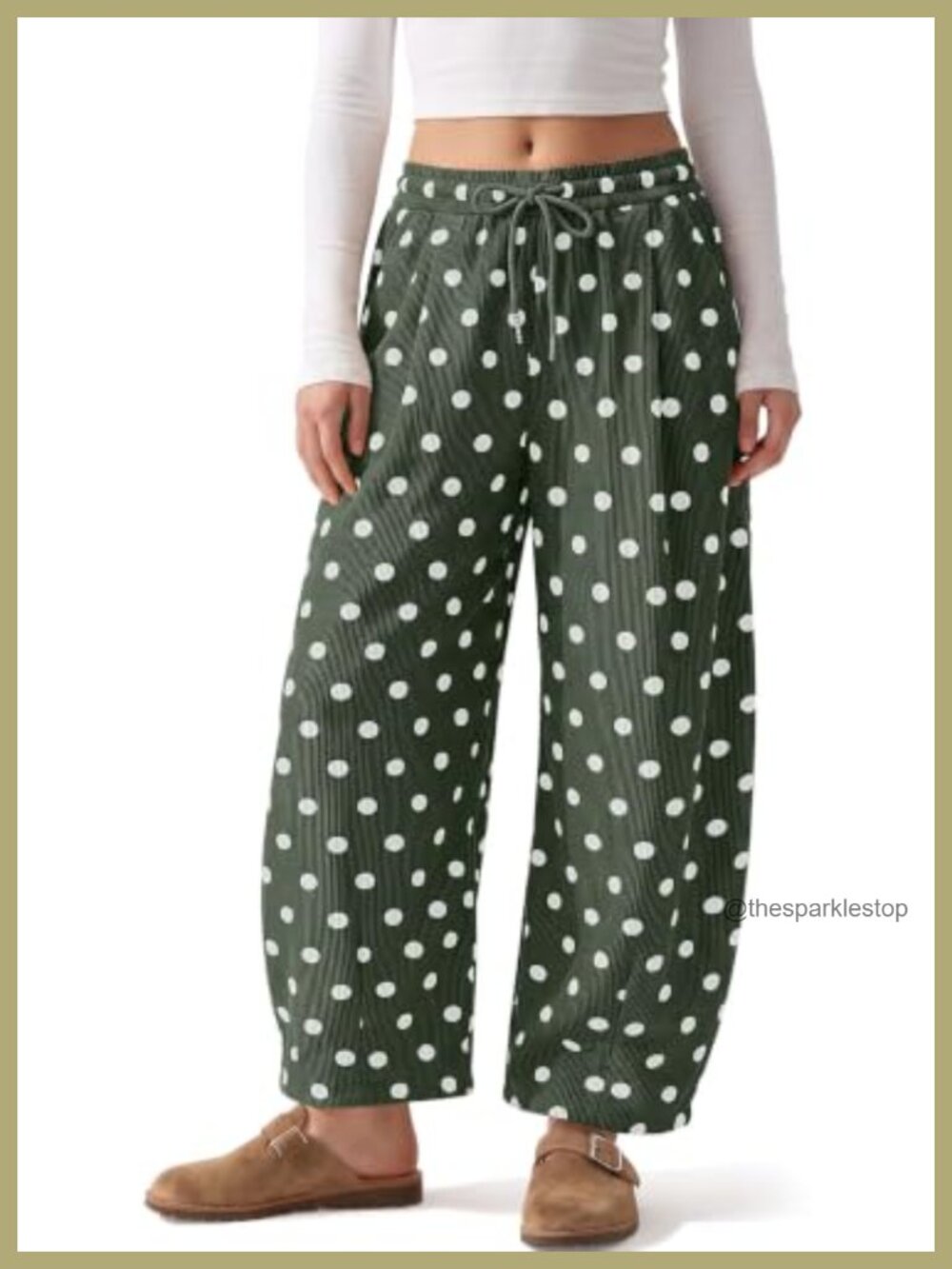 Corduroy Barrel Pants Polka Dot Wide Leg High Rise Drawstring Pockets